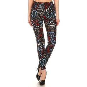X-Plus Size Womens Buttery Soft‎ Colorful Music Note Leggings